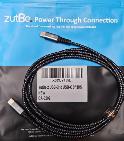 zutBe USB-C to USB-C 6ft Charging Cable