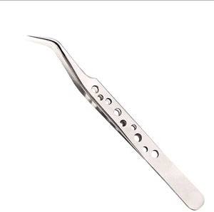 Stainless Curved Straight Tip "Swiss Cheese" Tweezer
